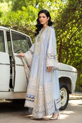 ETHNC-3PC LAWN EMBROIDERED SHIRT WITH ORGANZA EMBROIDERED DUPATTA AND TROUSER -W.J-4710