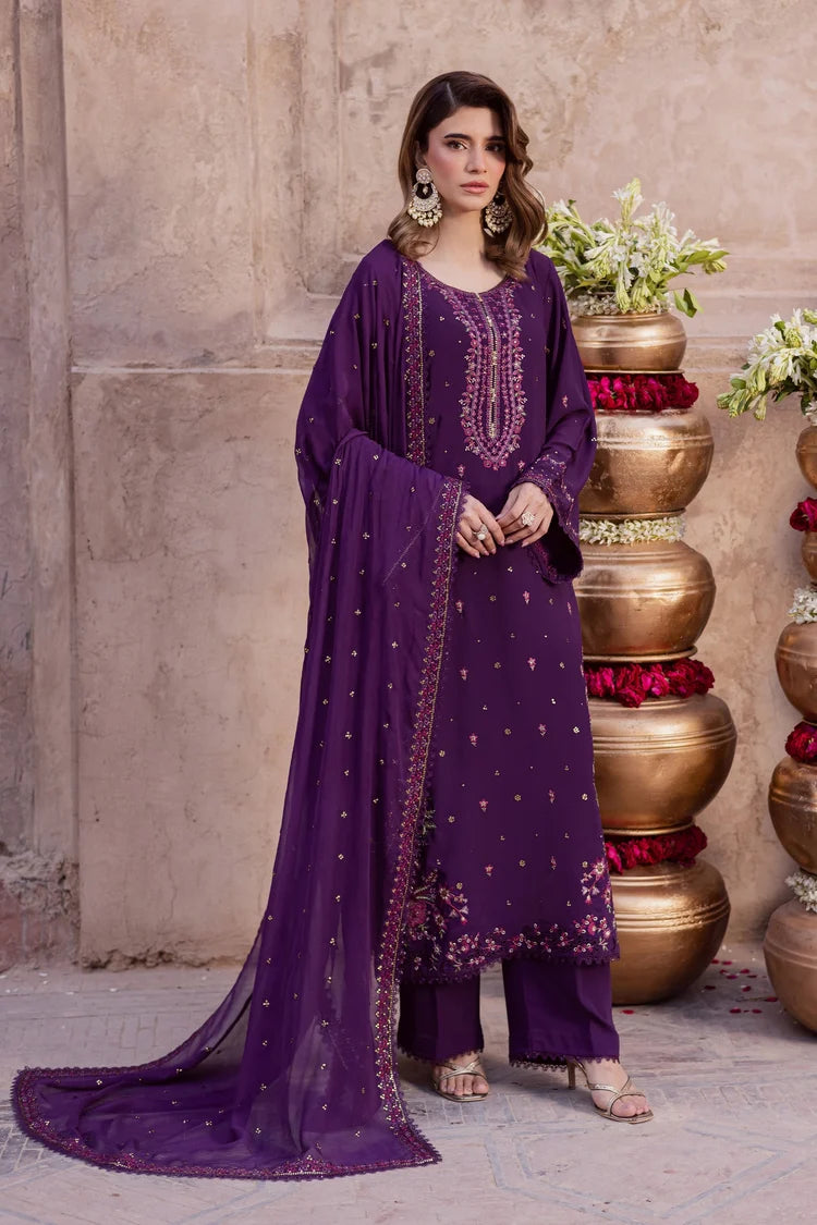 BATIK-3PIECE DHANAK SEQUIN EMBROIDERED SHIRT WITH DHANAK EMBROIDERED SHAWL AND TROUSER-W.J-5074
