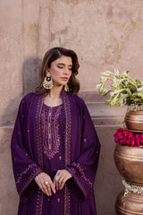 BATIK-3PIECE DHANAK SEQUIN EMBROIDERED SHIRT WITH DHANAK EMBROIDERED SHAWL AND TROUSER-W.J-5074