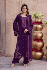 BATIK-3PIECE DHANAK SEQUIN EMBROIDERED SHIRT WITH DHANAK EMBROIDERED SHAWL AND TROUSER-W.J-5074