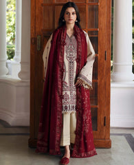 REPUBLIC-3PC DHANAK EMBROIDERED SHIRT WITH DHANAK EMBROIDERED SHAWL AND EMB TROUSER -W.J-5169