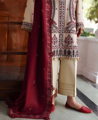 REPUBLIC-3PC DHANAK EMBROIDERED SHIRT WITH DHANAK EMBROIDERED SHAWL AND EMB TROUSER -W.J-5169