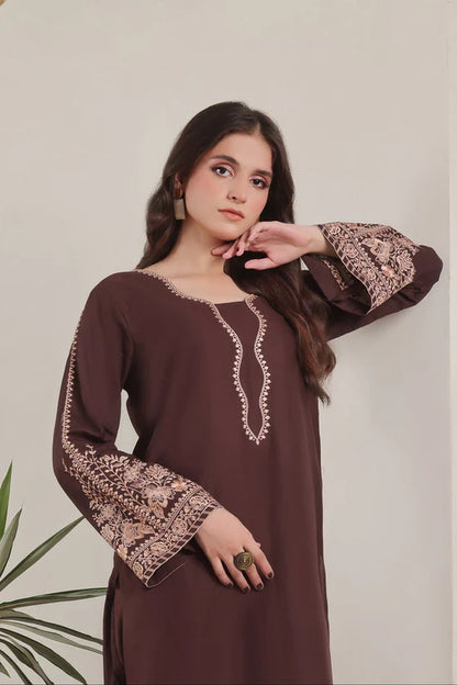 SAPPHIRE-3PC DHANAK EMBROIDERED SHIRT WITH COURTRAI PRINTED SHAWL AND TROUSER-W.J-2029