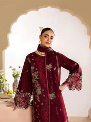 MAHNUR-3PC DHANAK EMBROIDERED SHIRT WITH DHANAK EMBROIDERED SHAWL AND TROUSER-W.J-5277