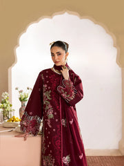 MAHNUR-3PC DHANAK EMBROIDERED SHIRT WITH DHANAK EMBROIDERED SHAWL AND TROUSER-W.J-5277
