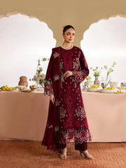 MAHNUR-3PC DHANAK EMBROIDERED SHIRT WITH DHANAK EMBROIDERED SHAWL AND TROUSER-W.J-5277