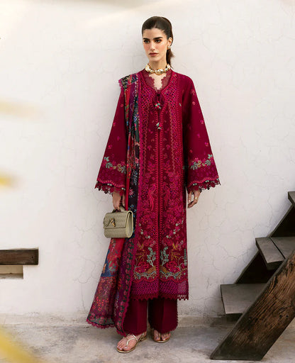 REPUBLIC-3PC DHANAK EMBROIDERED SHIRT WITH COURTRAI PRINTED SHAWL & DHANAK TOUSER-W.J-2024