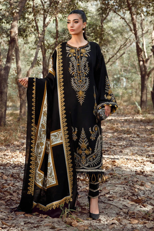 MARIA.B-3PC KHADDAR EMBROIDERED SHIRT WITH COURTRAI PRINTED SHAWL & TROUSER -W.J-1919