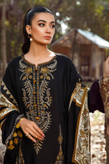 MARIA B-3PC KHADDAR HEAVY EMBROIDERED SHIRT WITH WOOL PRINTED SHAWL AND TROUSER -W.J-4319