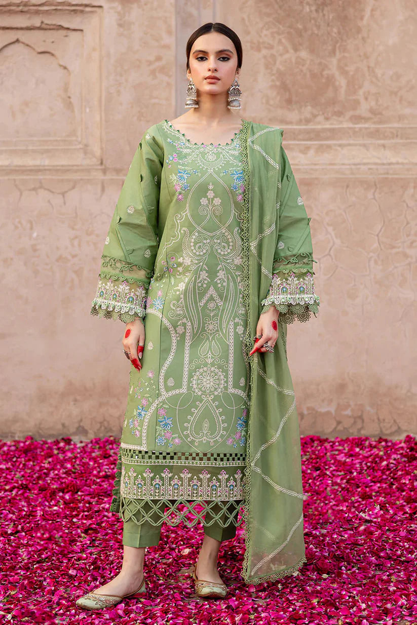 MAHNUR - 3PC LAWN EMBROIDERED SHIRT WITH CHIFFON EMBROIDERED DUPATTA AND TROUSER-W.J-4538