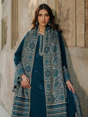 IZEL-3PC DHANAK EMBROIDERED SHIRT WITH COURTRAI PRINTED SHAWL & TROUSER-W.J-4369