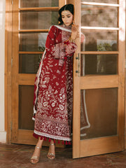 MAHNUR-3PIECE LAWN EMBROIDERED SHIRT WITH KHADDI NET EMB DUPATTA AND TROUSER-W.J-4700