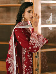 MAHNUR-3PIECE LAWN EMBROIDERED SHIRT WITH KHADDI NET EMB DUPATTA AND TROUSER-W.J-4700
