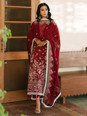 MAHNUR-3PIECE LAWN EMBROIDERED SHIRT WITH KHADDI NET EMB DUPATTA AND TROUSER-W.J-4700