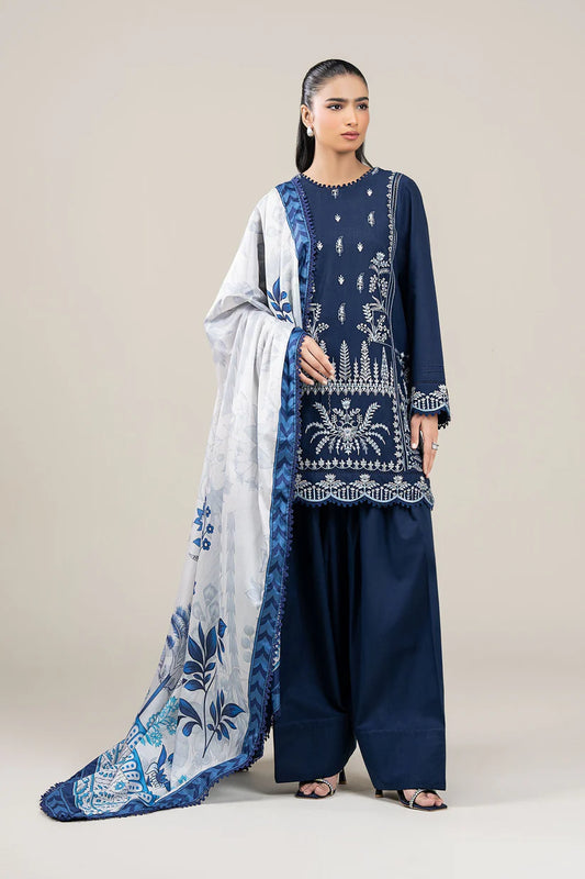 MARIA B-3PC DHANAK EMBROIDERED SHIRT WITH COUTRAI WOOL PRINTED SHAWL AND TROUSER-W.J-1797