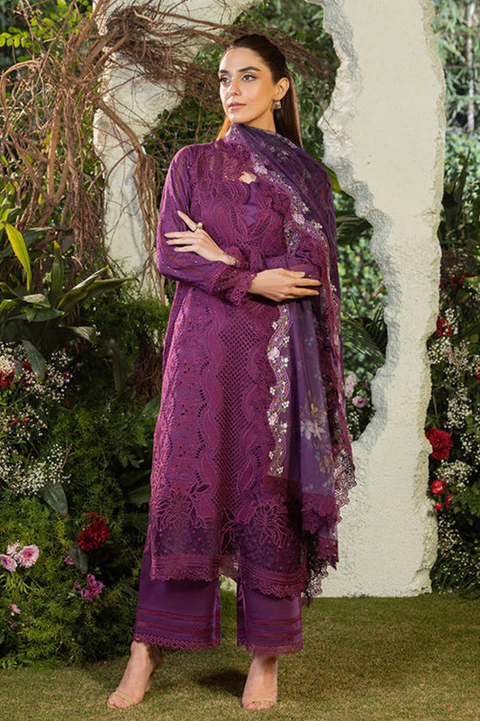 SOBIA NAZIR-3PC DHANAK CHIKAN EMBROIDERED SHIRT WITH COURTRAI PRINTED SHAWL AND TROUSER- W.J-1660