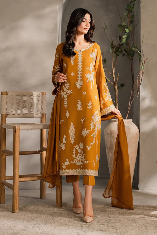 MIRANA-3PC DHANAK EMBROIDERED SHIRT WITH BAMBER CHIFFON DUPATTA AND TROUSER-WJ-1948