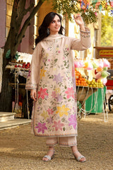 IZNIK-3PC DHANAK EMBROIDERED SHIRT WITH WOOL DIGITAL PRINT SHAWL AND TROUSER-W.J-5093