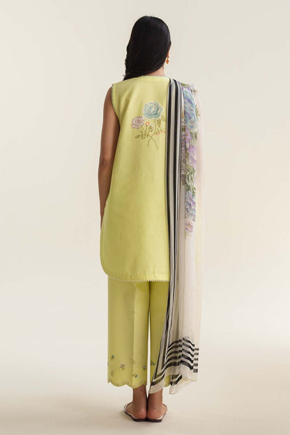 ZAHRA SHAHJAHAN- 3PC LAWN EMBROIDERED SHIRT WITH DIAMOND PRINT DUPATTA-LEMON-W.J-1606