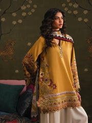 ETHNC-3PC DHANAK EMBROIDERED SHIRT WITH COUTRAI PRINTED SHAWL TYE&DYE DUPATTA SHAWL AND TROUSER-W.J-5230