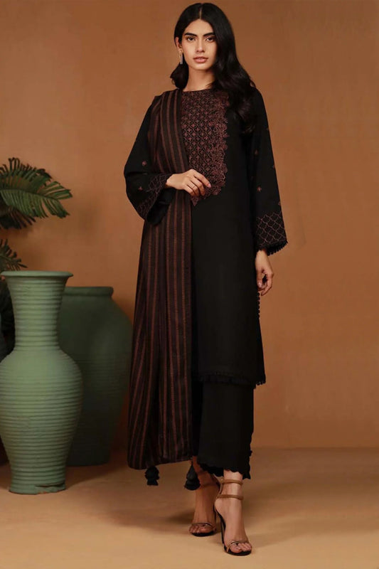 ZARASHAHJAHAN- 3PC DHANAK EMBROIDERED SHIRT WITH WOOL PRINT SHAWL & TROUSER-W.J-1286