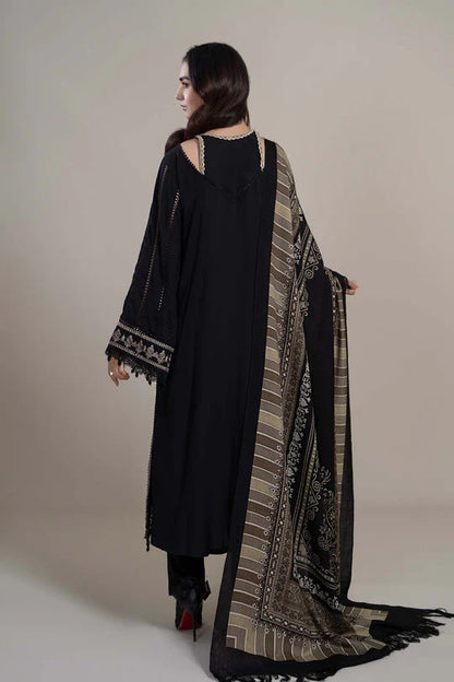 MARIA B - 3PC DHANAK EMBROIDERED SHIRT WITH COUTURE WOOL PRINT SHAWL AND DHANAK TROUSER-W.J-1170