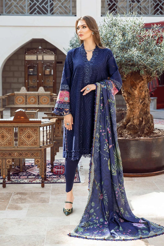 MARIA B - 3PC DHANAK SEQUENCE EMBROIDERED SHIRT WITH WOOL PRINTED SHAWL AND TROUSER-W.J-1165