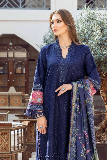 MARIA B - 3PC DHANAK SEQUENCE EMBROIDERED SHIRT WITH WOOL PRINTED SHAWL AND TROUSER-W.J-1165