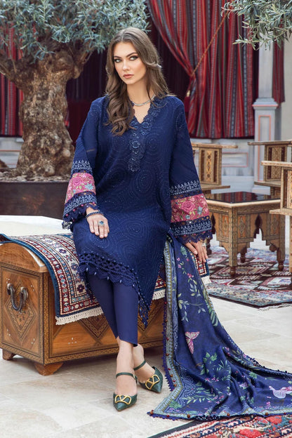 MARIA B - 3PC DHANAK SEQUENCE EMBROIDERED SHIRT WITH WOOL PRINTED SHAWL AND TROUSER-W.J-1165