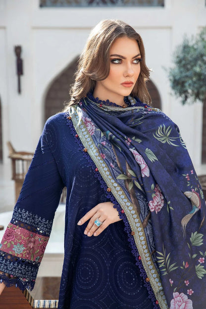 MARIA B - 3PC DHANAK SEQUENCE EMBROIDERED SHIRT WITH WOOL PRINTED SHAWL AND TROUSER-W.J-1165