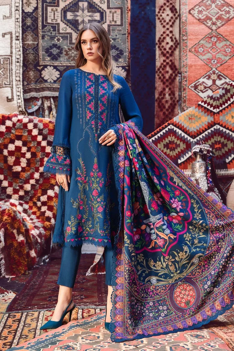 MARIA.B-3PC DHANAK EMBROIDERED SHIRT WITH WOOL PRINTED SHAWL AND TROUSER-W.J-4075