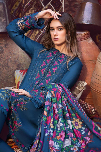 MARIA B - 3PC DHANAK SEQUENCE EMBROIDERED SHIRT WITH WOOL PRINTED SHAWL AND TROUSER-W.J-1166