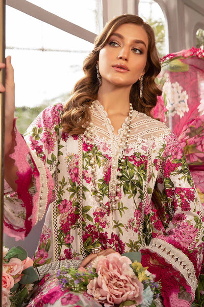 MARIA.B-3PC LAWN PRINTED EMB SHIRT WITH CHIFFON PRINT DUPATTA AND PRINT TROUSER-W.J-1785