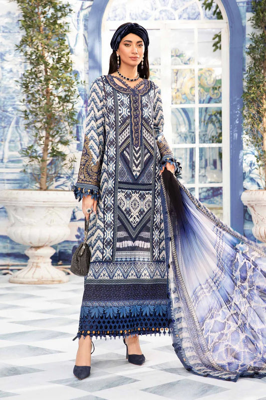 MARIA.B- LAWN 3PC PRINT WITH DIAMOND PRINT DUPATTA AND PRINT TROUSER-W.J-1418