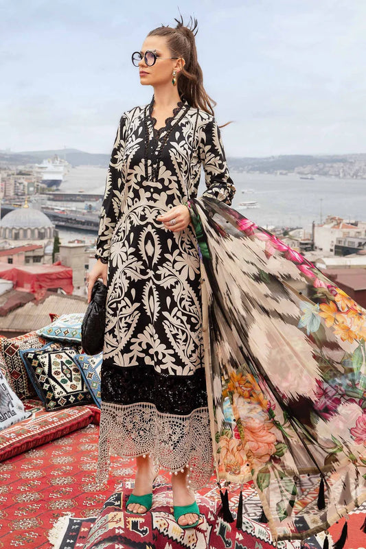 MARIA.B-3PC KHADDAR PRINTED EMB SHIRT WITH KHADDAR PRINTED DUPATTA AND PRINTED TROUSER-W.J-1966