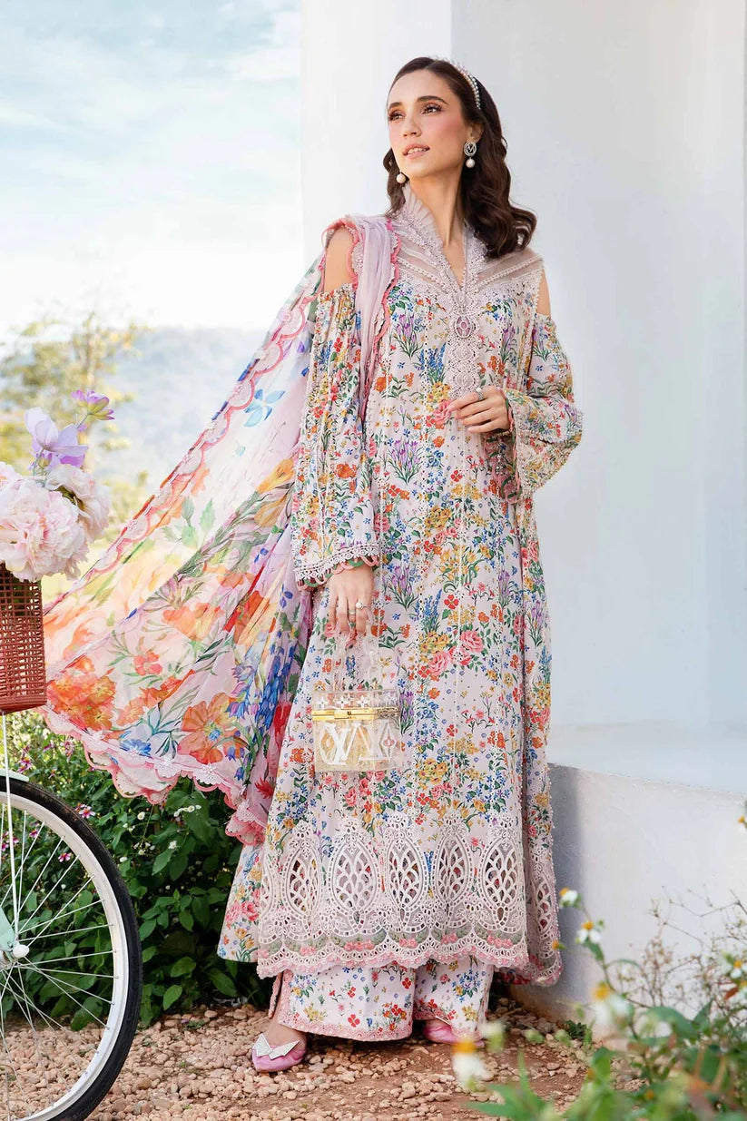 MARIA.B-3PC LAWN PRINTED EMB SHIRT WITH CHIFFON PRINT DUPATTA AND PRINT TROUSER-W.J-1644