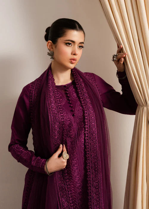 MARYAM & MARIA-3PC DHANAK EMBROIDERED SHIRT WITH ORGANZA EMBROIDERED DUPATTA & TROUSER-W.J-1736
