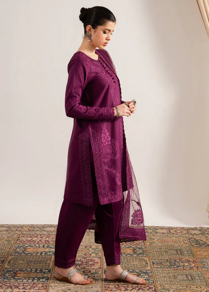 MARYAM & MARIA-3PC DHANAK EMBROIDERED SHIRT WITH ORGANZA EMBROIDERED DUPATTA & TROUSER-W.J-1736
