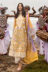 MUSHQ-3PC LAWN CHIKAN EMBROIDERED SHIRT WITH CHIFFON PRINTED DUPATTA & EMB TROUSER-W.J-4618