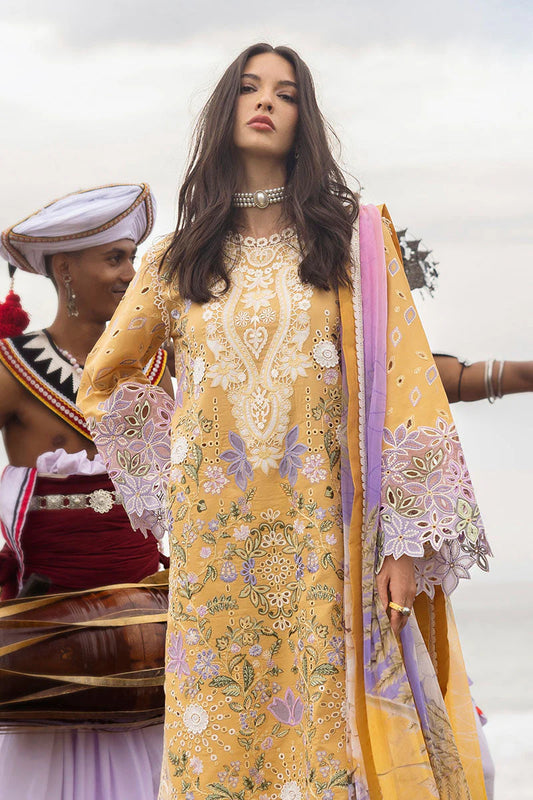 MUSHQ-3PC DHANAK CHIKAN EMBROIDERED SHIRT WITH COURTRAI PRINTED SHAWL & EMB TROUSER-W.J-1726