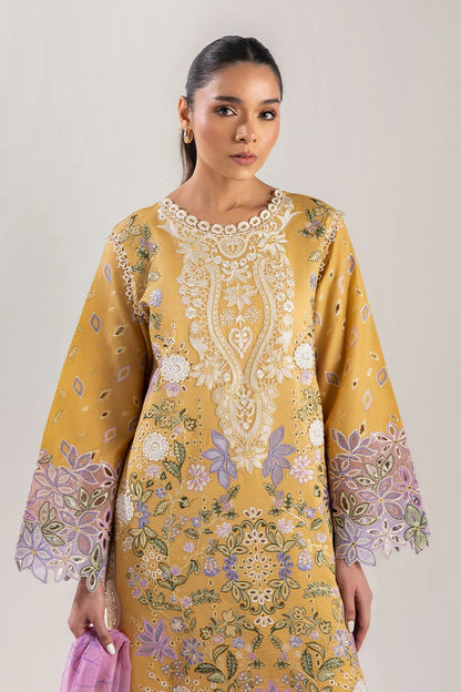 MUSHQ-3PC DHANAK CHIKAN EMBROIDERED SHIRT WITH COURTRAI PRINTED SHAWL & EMB TROUSER-W.J-1726