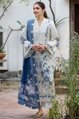 MOTIFZ-3PC DHANAK LASERWORK EMBROIDERED SHIRT WITH WOOL PRINTED SHAWL AND TROUSER-W.J-5198