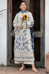 MOTIFZ-3PC DHANAK LASERWORK EMBROIDERED SHIRT WITH WOOL PRINTED SHAWL AND TROUSER-W.J-5198