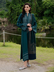 YARDS-3PC DHANAK EMBROIDERED SHIRT WITH COUTRAI PRINTED SHAWL AND TROUSER-W.J-5272