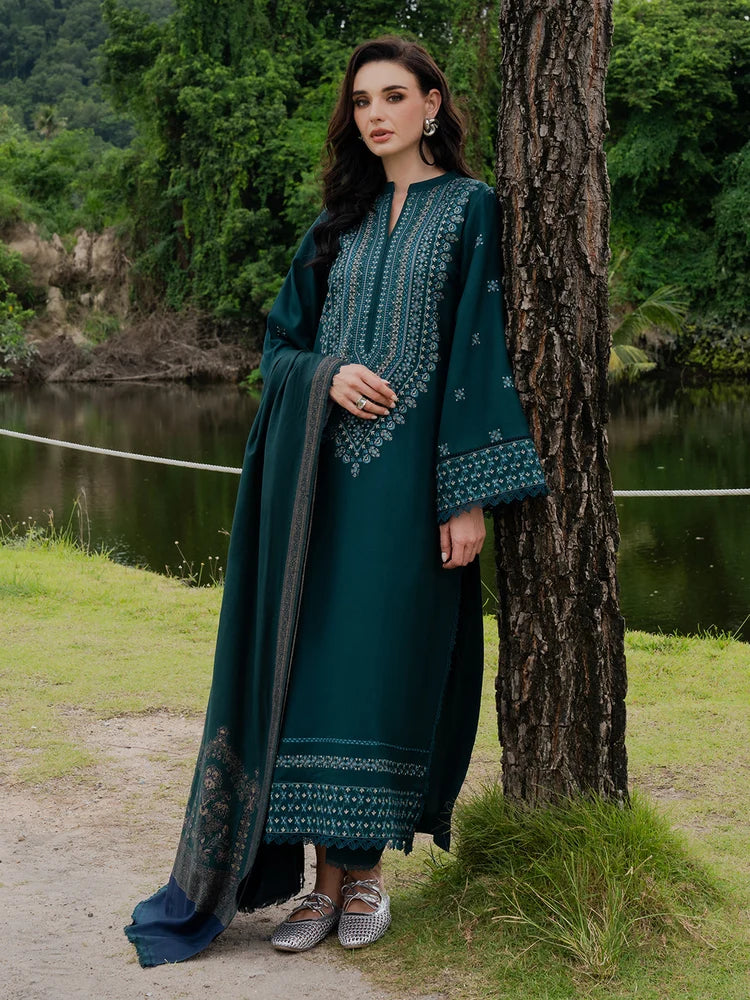 YARDS-3PC DHANAK EMBROIDERED SHIRT WITH COUTRAI PRINTED SHAWL AND TROUSER-W.J-5272