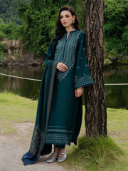YARDS-3PC DHANAK EMBROIDERED SHIRT WITH COUTRAI PRINTED SHAWL AND TROUSER-W.J-5272