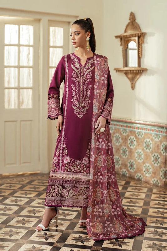 JAZMIN-3PC DHANAK EMBROIDERED SHIRT WITH COURTRAI WOOL PRINTED SHAWL AND TROUSER-WJ-1943