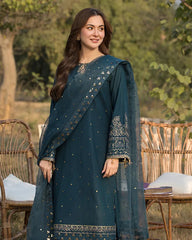 JADE-3PC LAWN EMBROIDERED SHIRT WITH ORGANZA EMBROIDERED DUPATTA AND TROUSER -W.J-4781