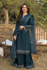 JADE-3PC LAWN EMBROIDERED SHIRT WITH ORGANZA EMBROIDERED DUPATTA AND TROUSER -W.J-4781