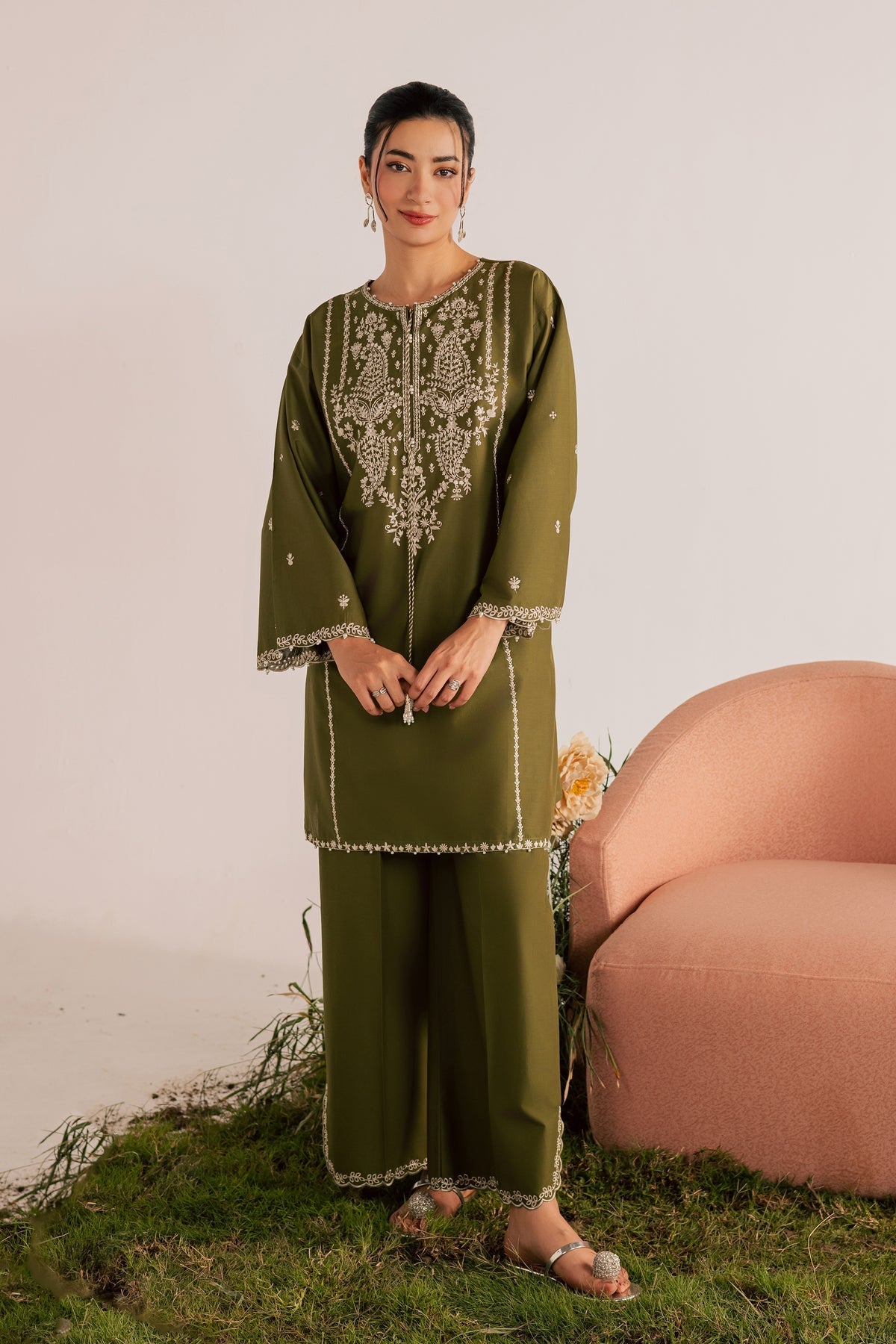 BATIK-2PIECE DHANAK EMBROIDERED SHIRT WITH DHANAK EMB TROUSER-WJ-15001